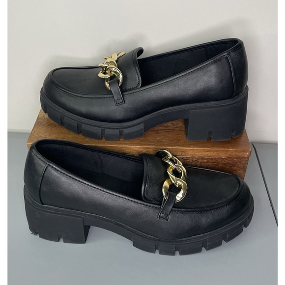 Steve Madden Shoes - Steve Madden Y2K Chunky Loafers Chainlink Platform Lug Sole Heel Dark Goth Sz 10